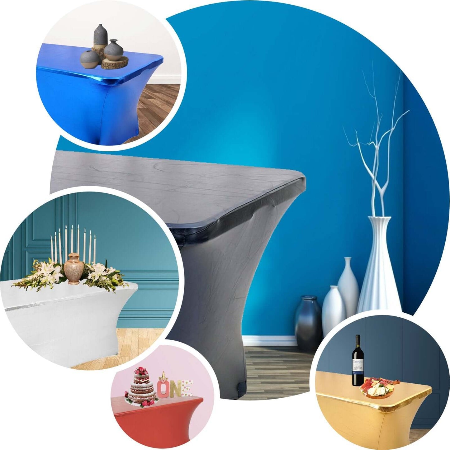 Stretch Spandex 72"x30" Rectangle Tablecloth Metallic Rose Gold - Form-Fitting Table Cover