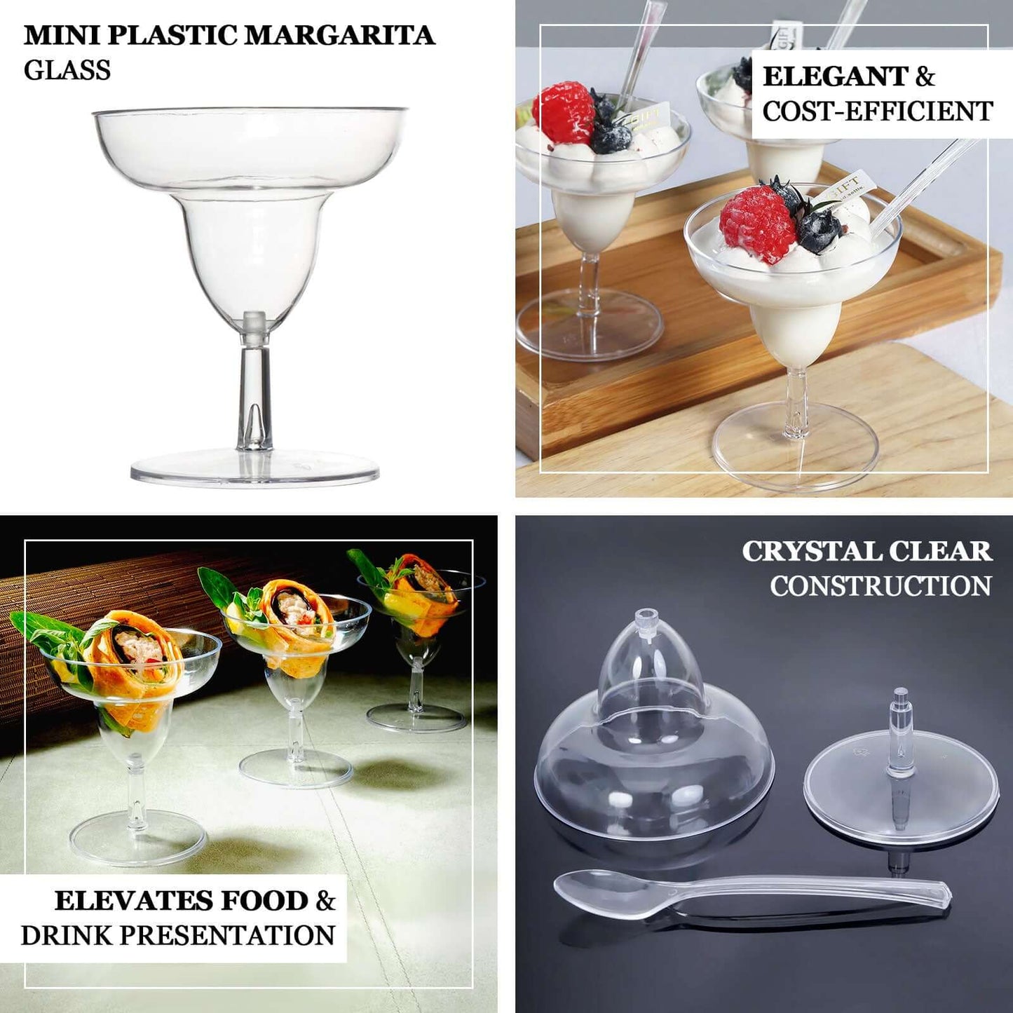 24-Pack Plastic Margarita Glasses Mini Clear with Spoons - Great for Appetizers 2oz