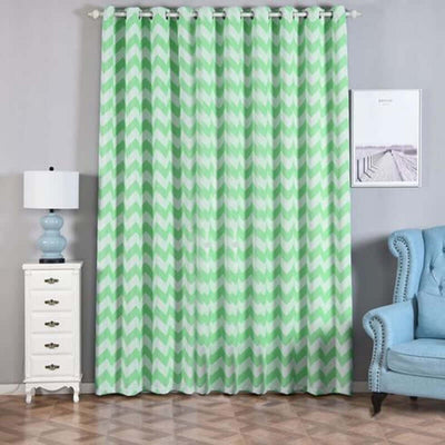 2 Pack White Mint Chevron Print Blackout Window Curtain Grommet Panels, Noise Canceling Curtains - 52"x108"
