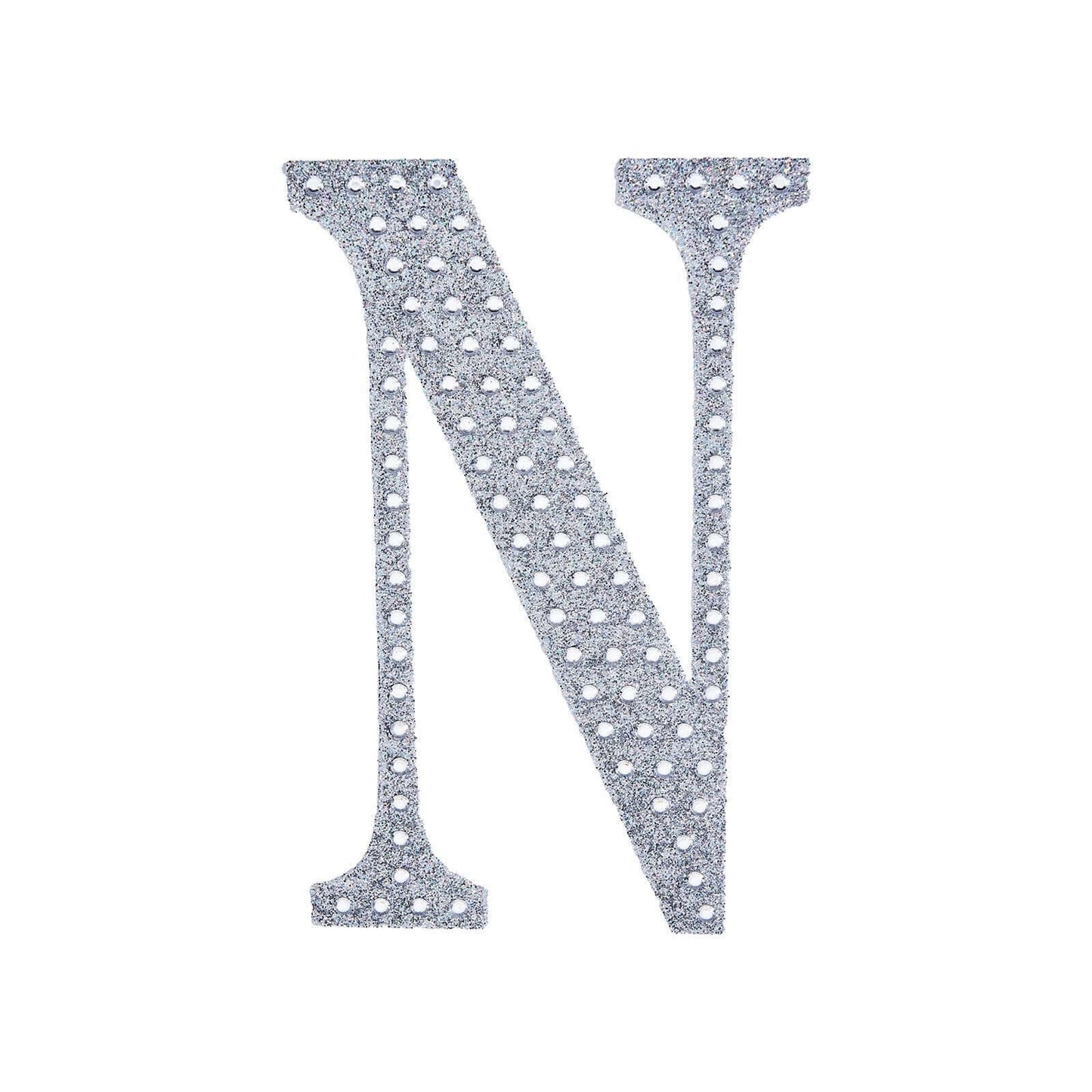 Decorative Rhinestone Alphabet "N" Letter Stickers, Glitter Adhesive Craft Letters Silver DIY Sparkle Embellishments 4"