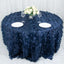 Taffeta 132" Round Tablecloth Navy Blue | 3D Leaf Petal Design Seamless Table Cover