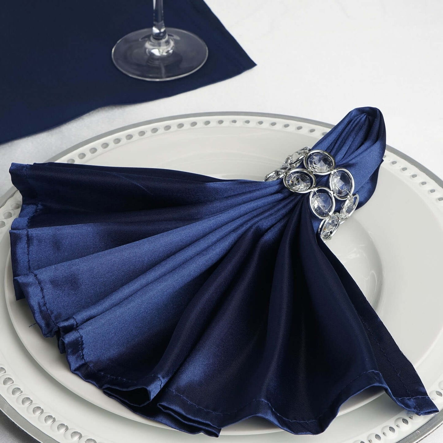 5 Pack Satin 20"x20" Napkins Navy Blue - Luxurious Shine & Smooth Dinner Napkins