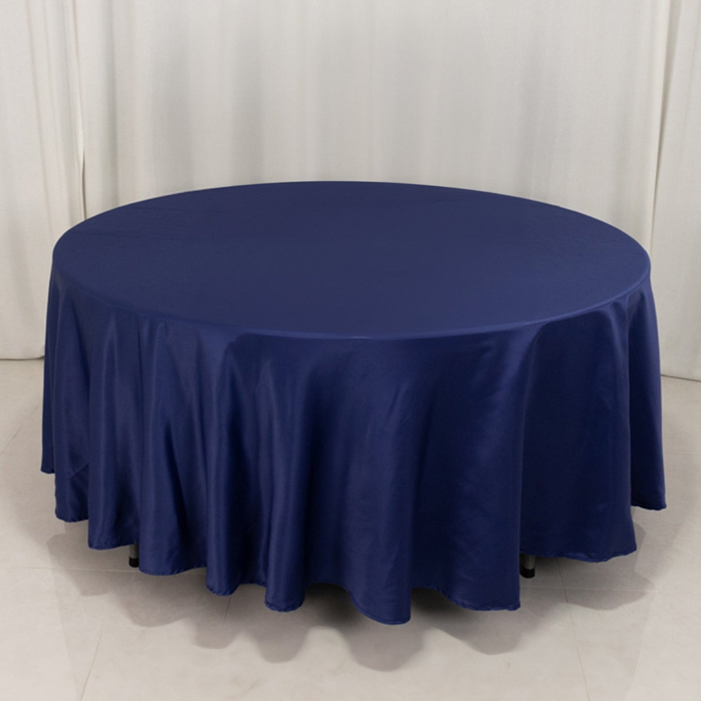 Lamour Satin 108" Round Tablecloth Navy Blue - Durable & Silk-Like Table Cover