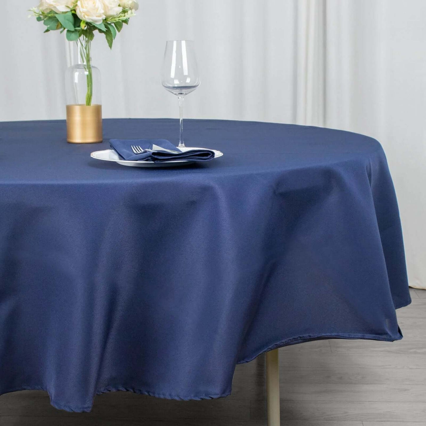 Premium Polyester 90" Round Tablecloth Navy Blue - Stain and Wrinkle-Resistant Design with 220GSM Thickness Table Cover