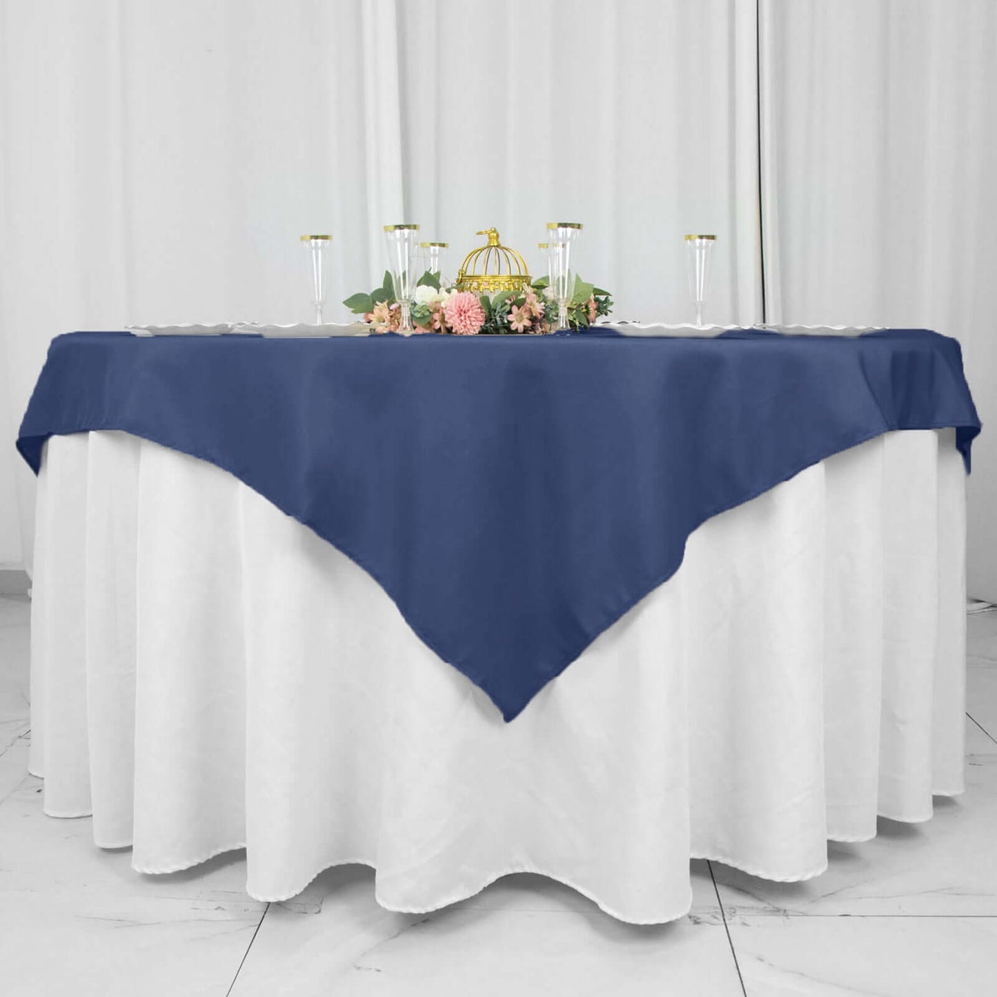 Premium Polyester 54"x54" Table Overlay Square Tablecloth Navy Blue - Stain and Wrinkle-Resistant 220GSM Table Topper