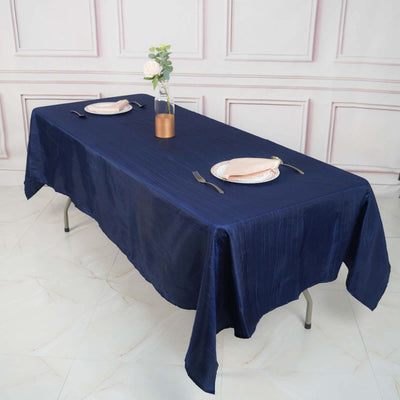 Taffeta 60"x102" Rectangle Tablecloth Navy Blue - Accordion Crinkle Table Cover