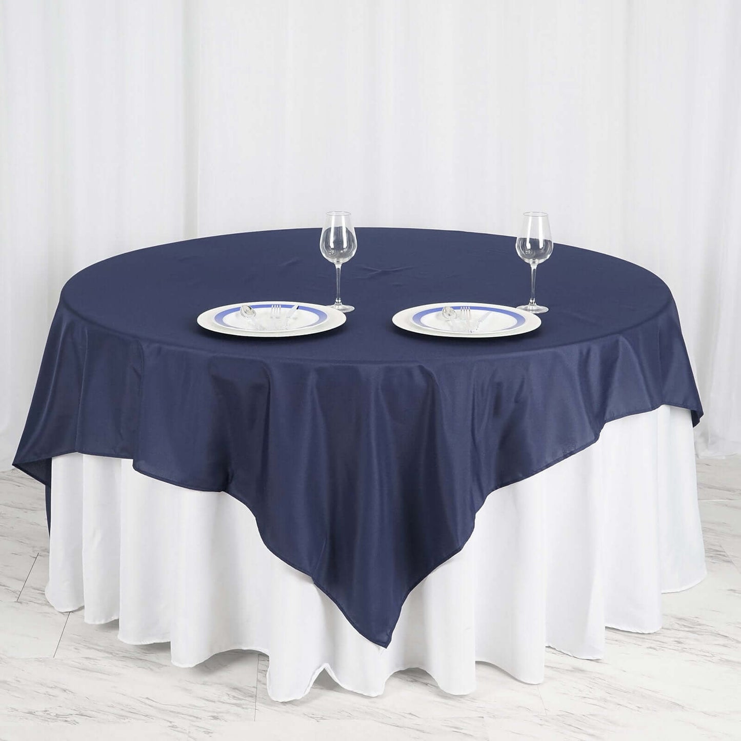 Polyester 90"x90" Table Overlay Square Tablecloth Navy Blue - Wrinkle-Resistant & Durable Table Cover
