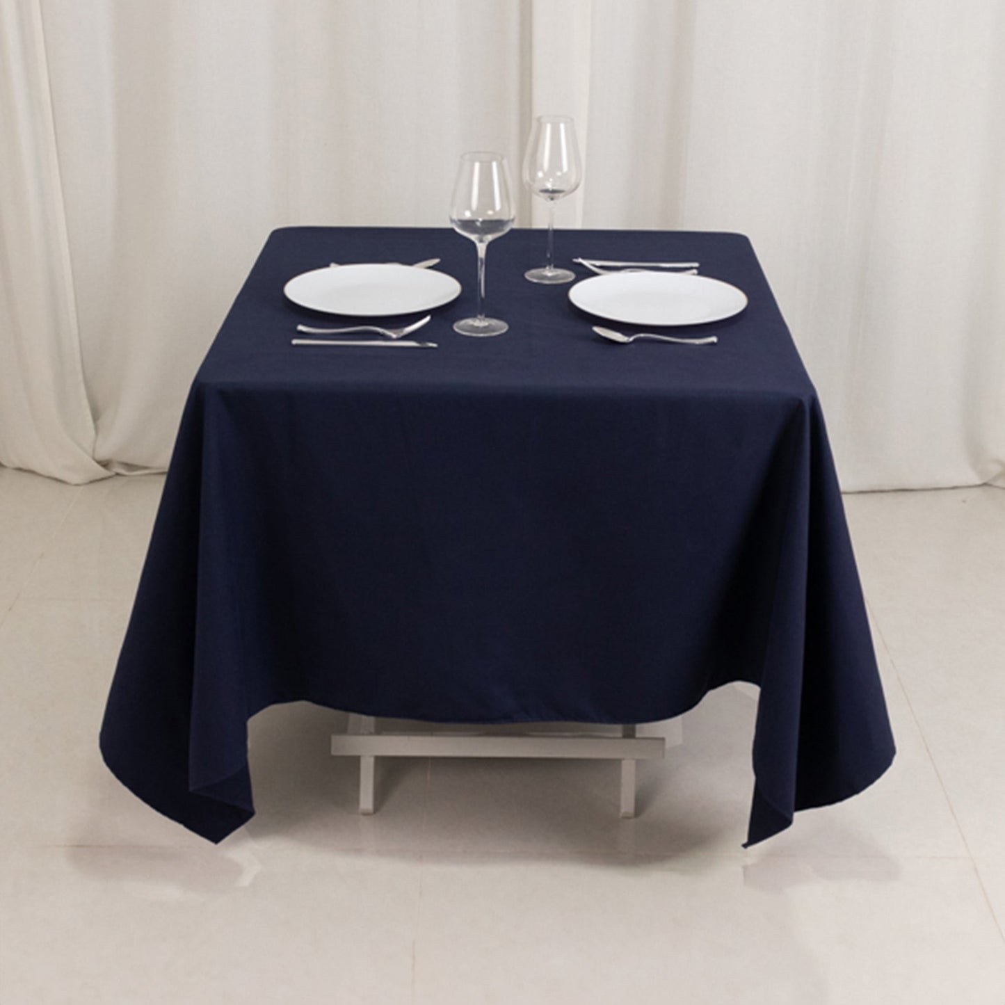 Cotton Blend 70"x70" Square Tablecloth Navy Blue - Wrinkle-Resistant Fabric Table Cover