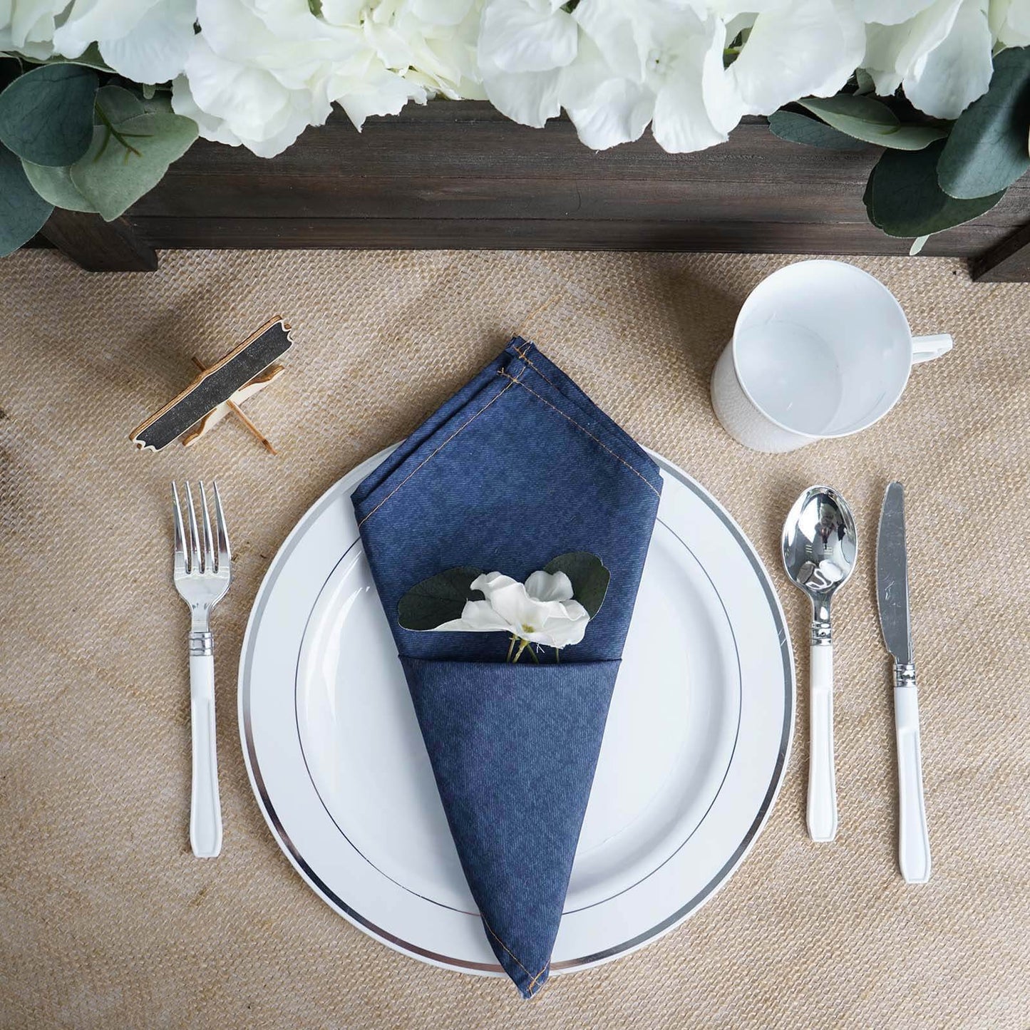 5 Pack Polyester 17"x17" Napkins Dark Denim Blue in Faux Denim Style Dinner Napkins for Casual Gatherings & Themed Events