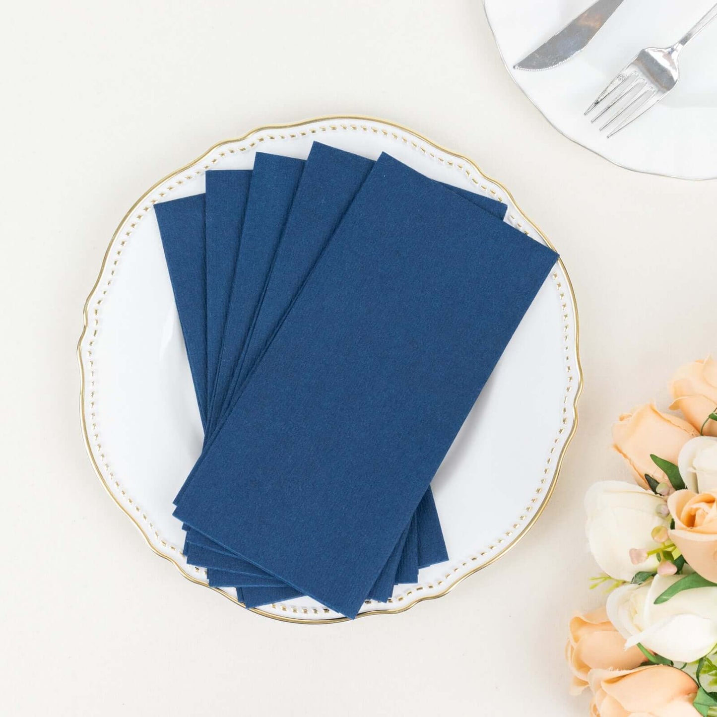 20 Pack Linen-Like Paper 8.5"x4" Napkins Navy Blue - Highly Absorbent & Disposable Airlaid Guest Towels