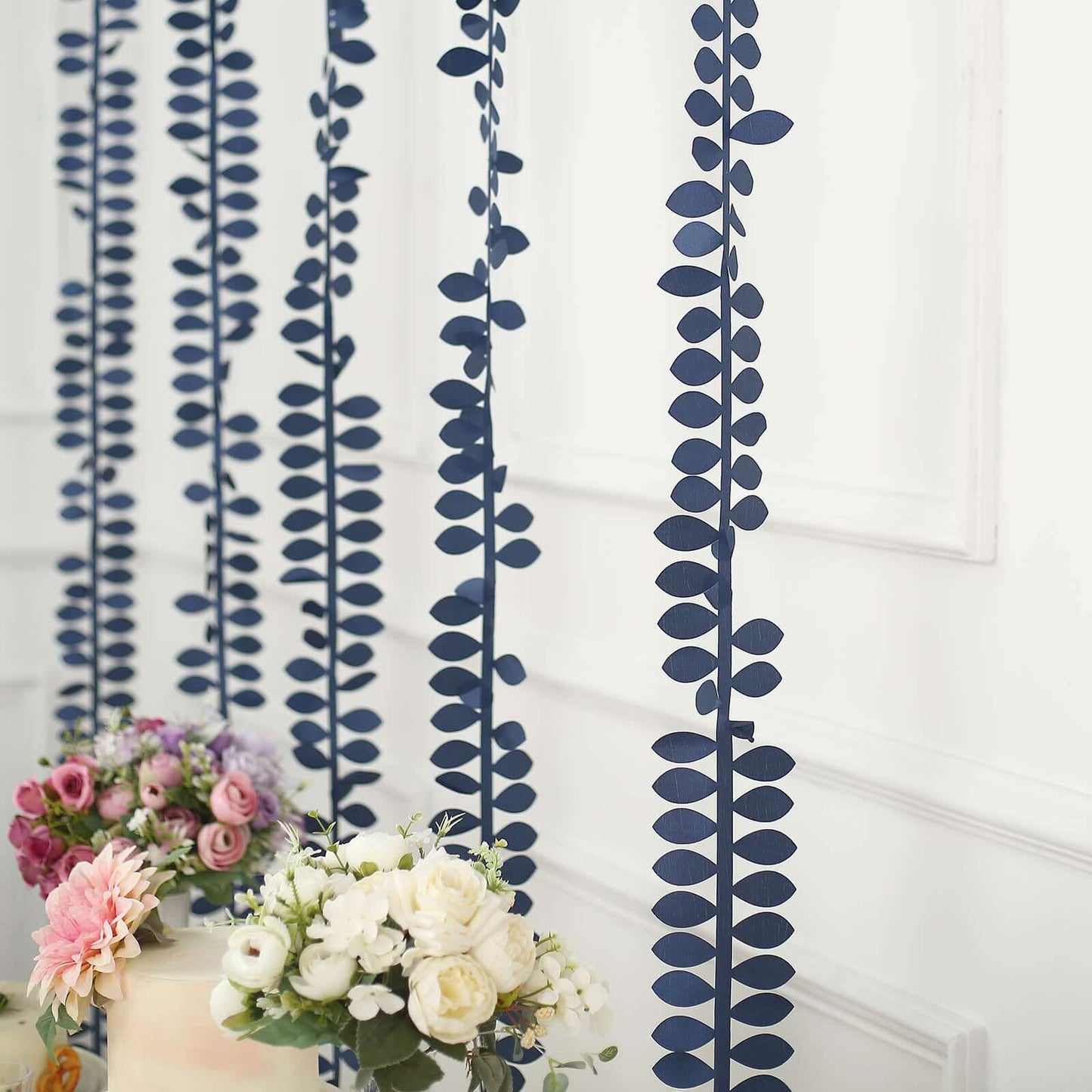 Taffeta Ribbon Sash with 4" Leaf Petal Design Navy Blue 50ft - Sophisticated Artificial Fabric Garland