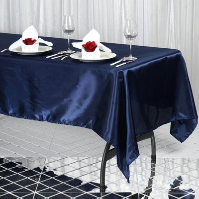 Satin Rectangular 60"x102" Tablecloth Navy Blue - Smooth and Lustrous Table Cover