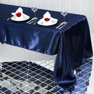 Satin Rectangular 60"x126" Tablecloth Navy Blue - Smooth and Lustrous Table Cover