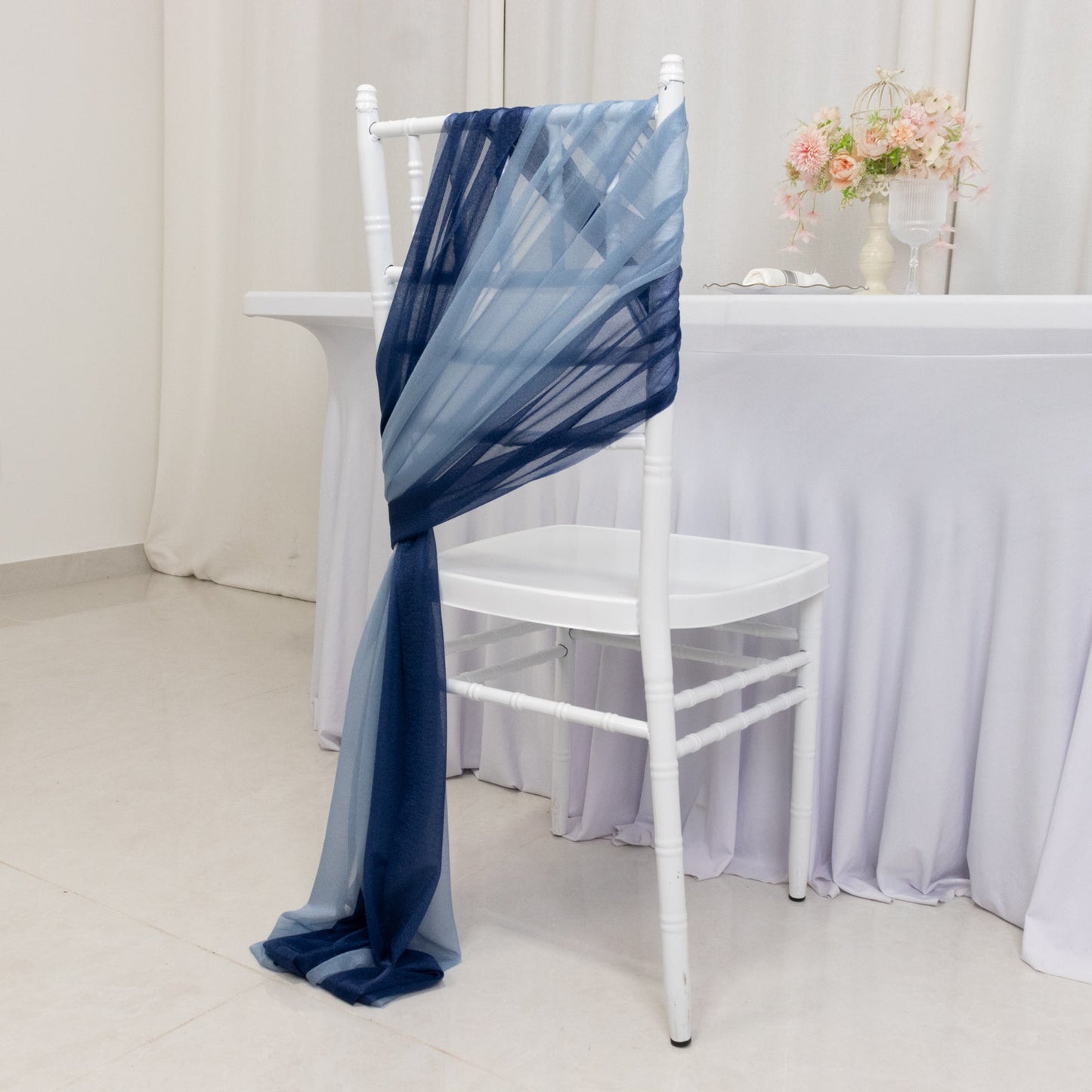20-Pack Sheer Chair Drape Decor in Navy Blue and Dusty Blue â€“ 9ft Shimmer Sash, Wrinkle-Free