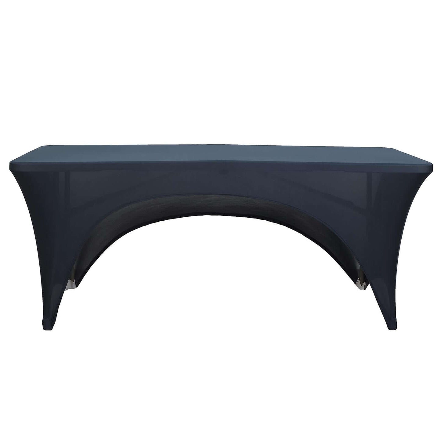 Stretch Spandex 96"x30" Rectangle Table Cover Navy Blue with Curved Open Back Design Tailored Professional Look