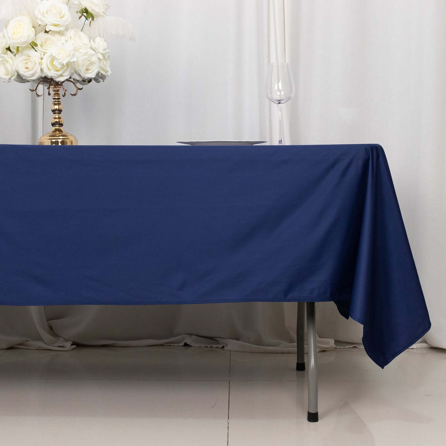 Scuba Rectangular 60"x102" Tablecloth Navy Blue - Wrinkle Free & Stain Resistant Table Cover