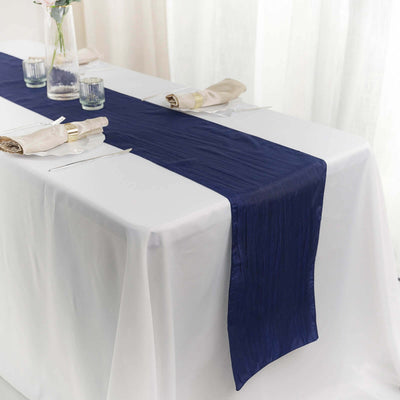 Taffeta 12"x108" Table Runner Navy Blue - Accordion Crinkle Design