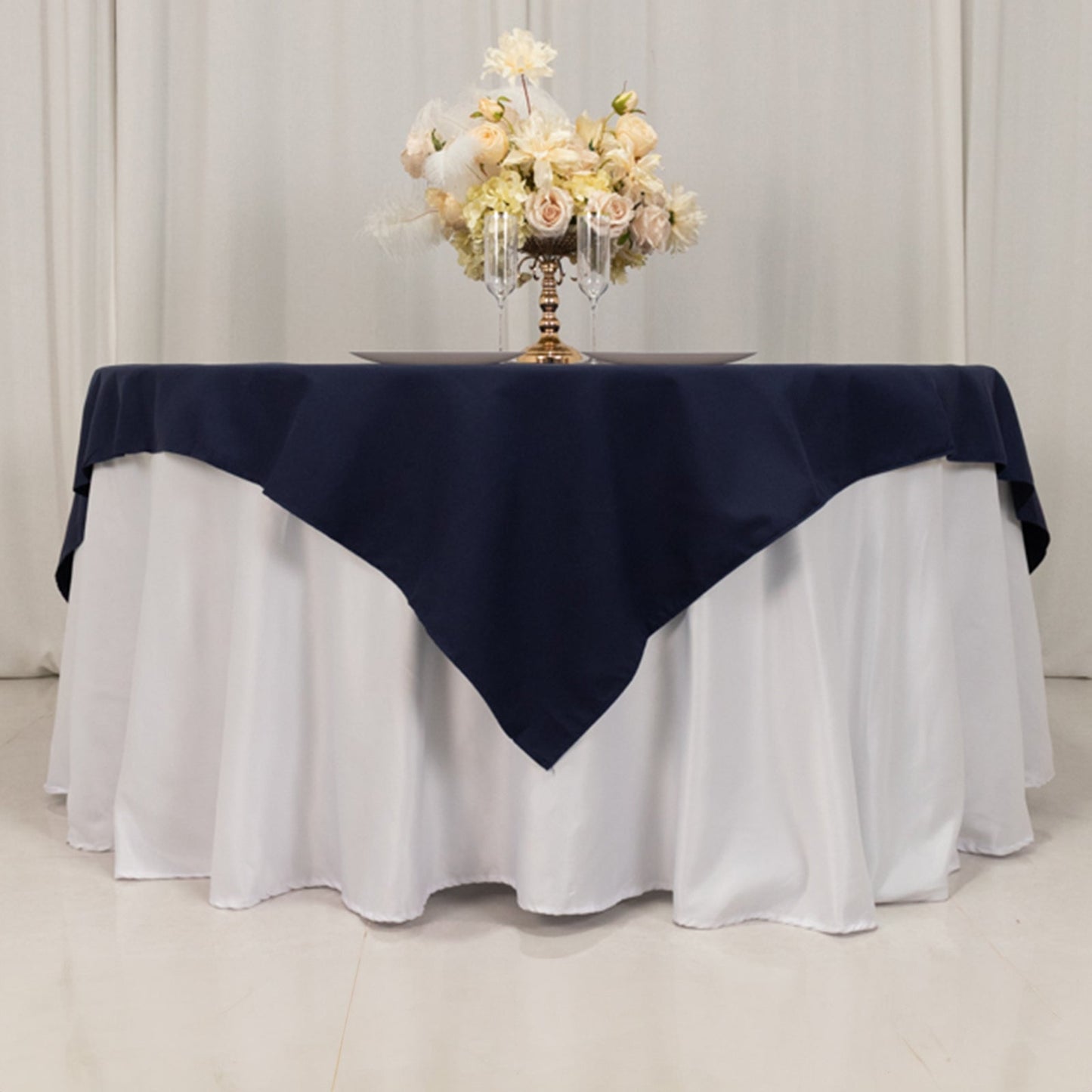 Cotton Blend 70"x70" Table Overlay Square Tablecloth Navy Blue - Wrinkle-Resistant Fabric Table Topper