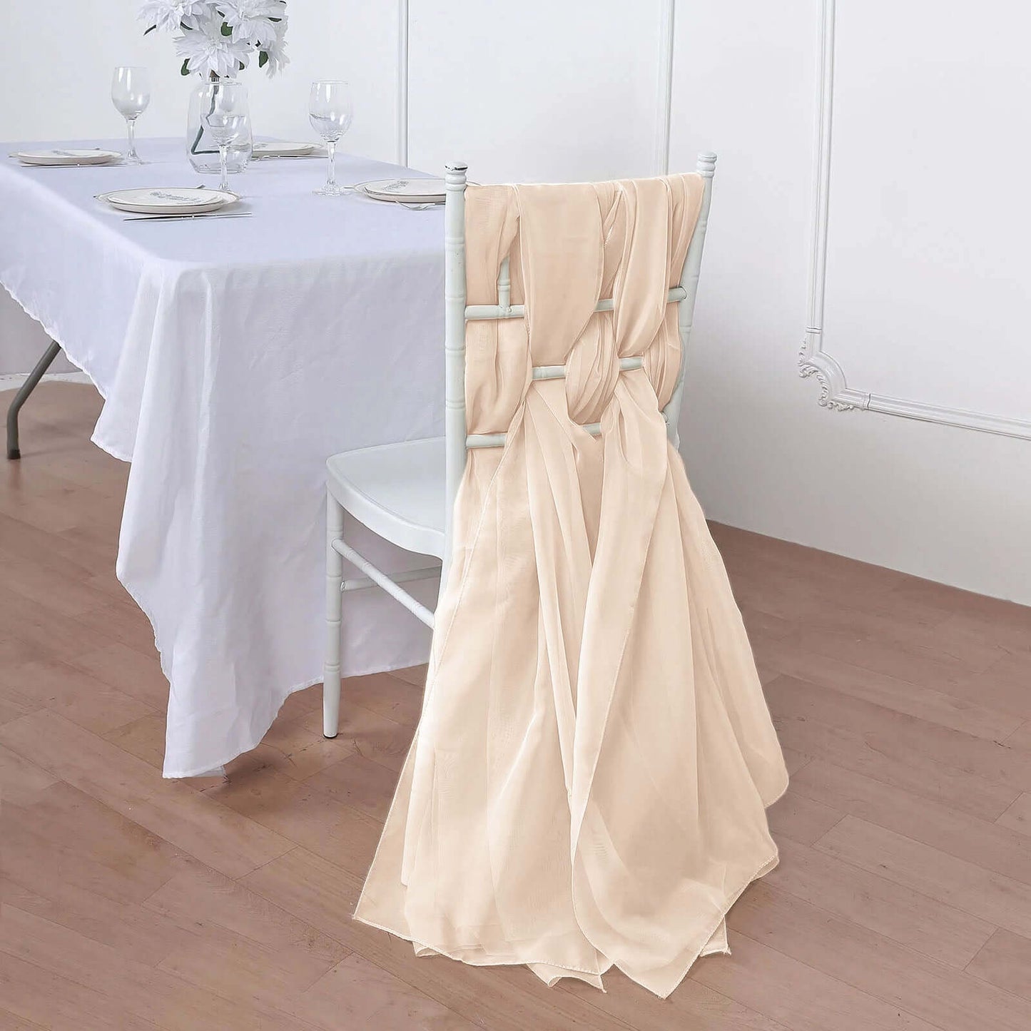 5 Pack Chiffon Chair Sashes Nude - Soft & Lightweight Designer Chair Bows 22"x78"