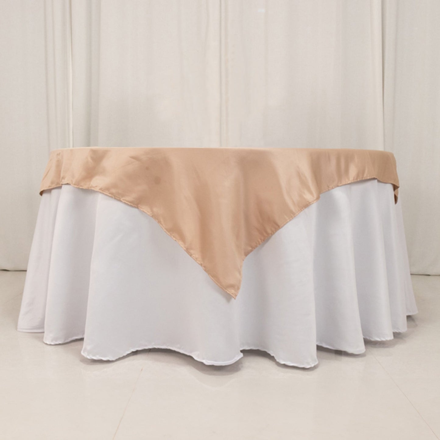Lamour Satin 54"x54" Table Overlay Square Tablecloth Nude - Durable & Silk-Like Table Cover