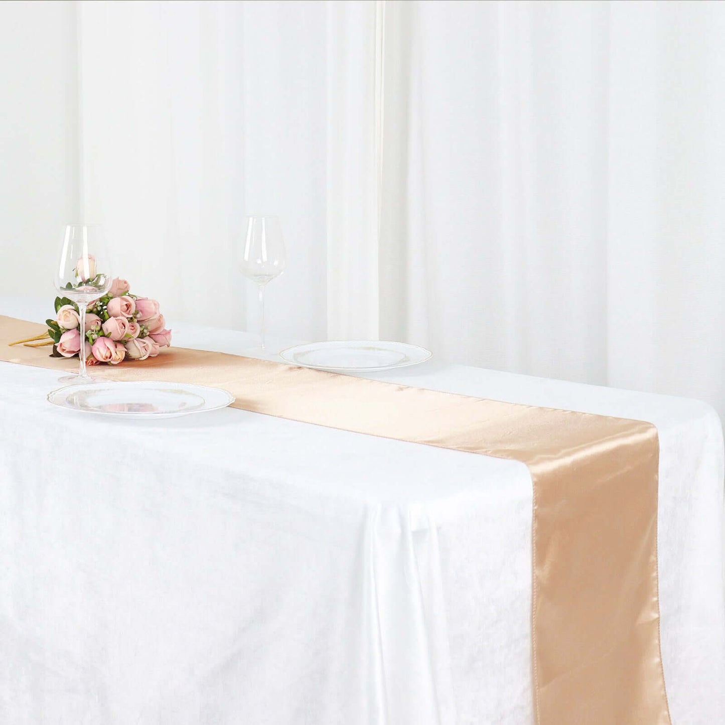Satin 12"x108" Table Runner Nude - Stylish Table Linen