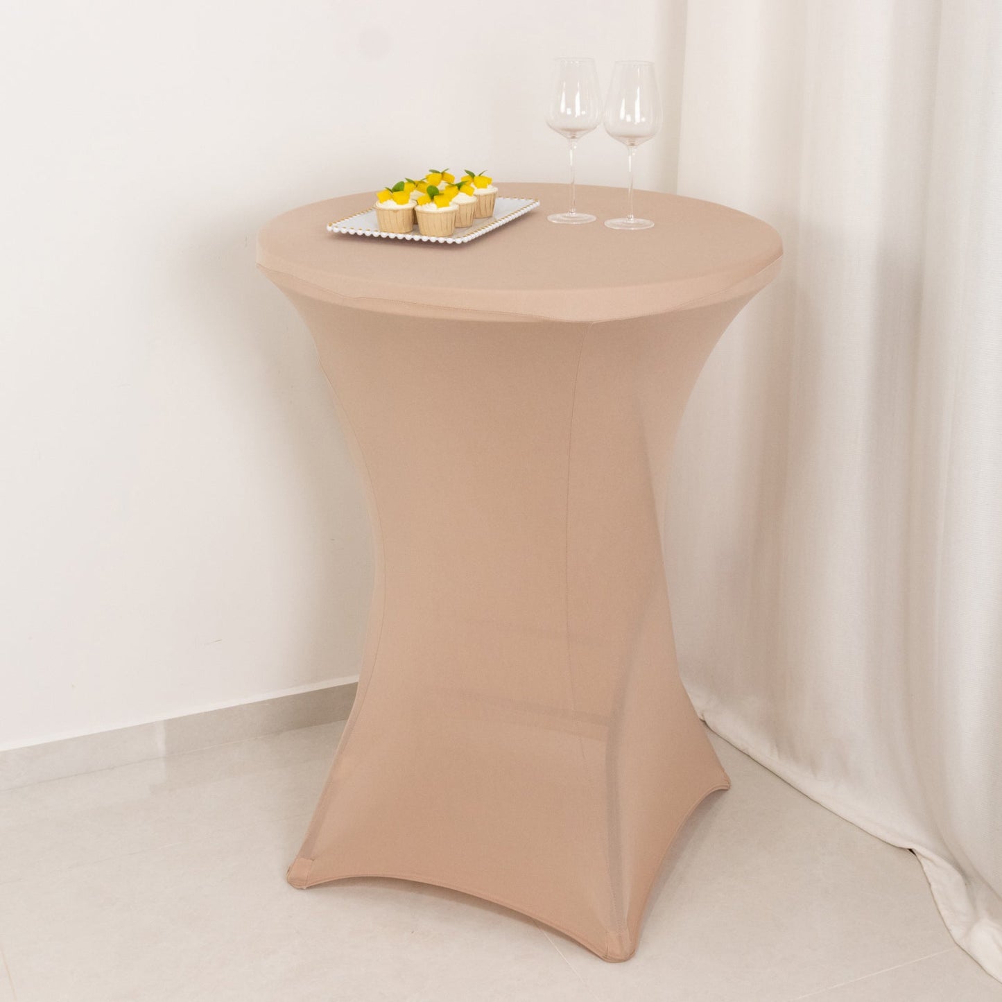 Spandex 30" Round Cocktail Table Cover Nude - Easy to Maintain Stretch Fitted Highboy Tablecloth