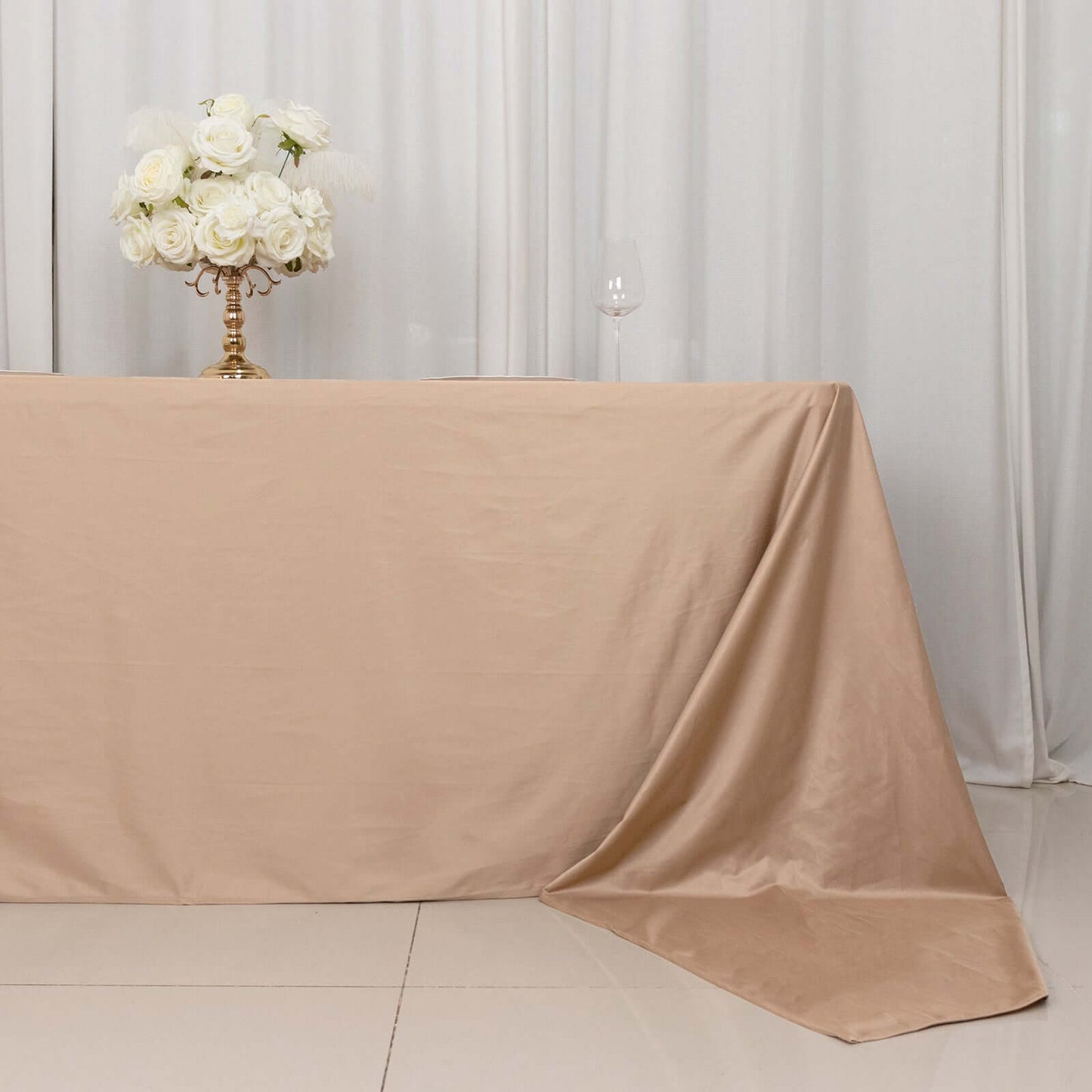 Scuba Rectangular 90"x156" Tablecloth Nude - Wrinkle Free, Stain Resistant & Seamless Table Cover