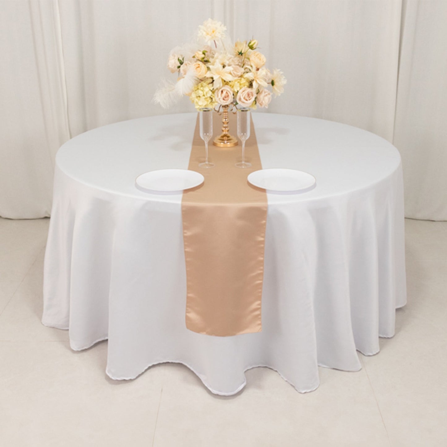 Lamour Satin 12"x108" Table Runner Nude - Smooth & Lustrous Finish