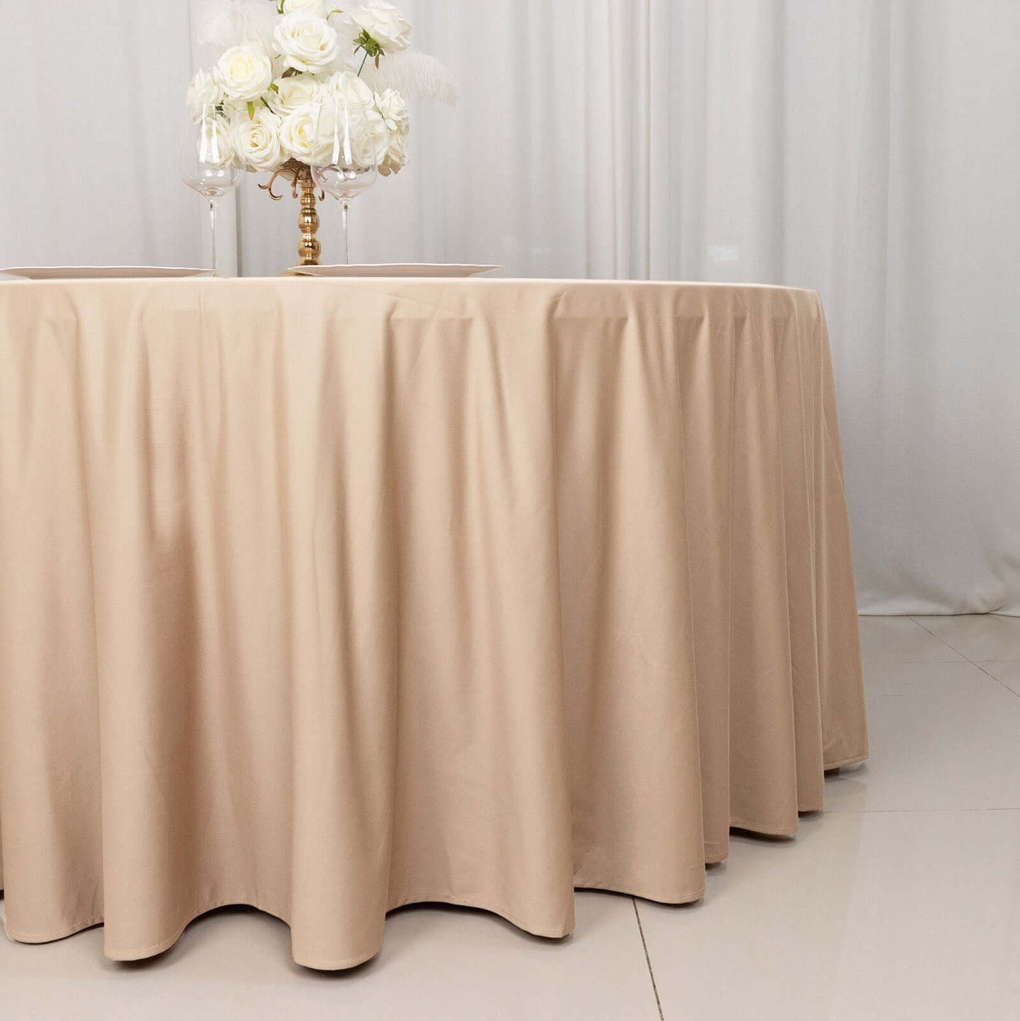 Scuba Round 120" Tablecloth Nude - Wrinkle Free & Stain Resistant Seamless Table Cover
