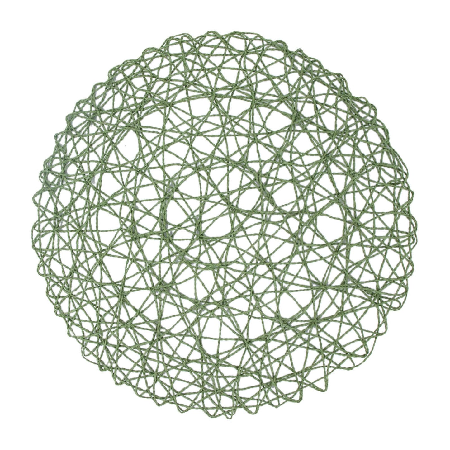 6-Pack Table Placemats Woven Fiber Design Olive Green Round - Disposable Mats for Dining and Events 15"