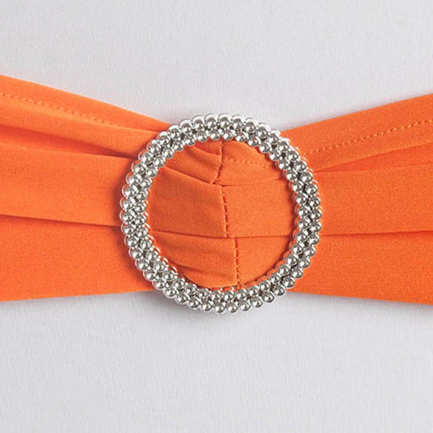 5 Pack Stretch Spandex Chair Sashes Orange - Reusable Chair Bands with Silver Diamond Ring Slide Buckle 5"x14"