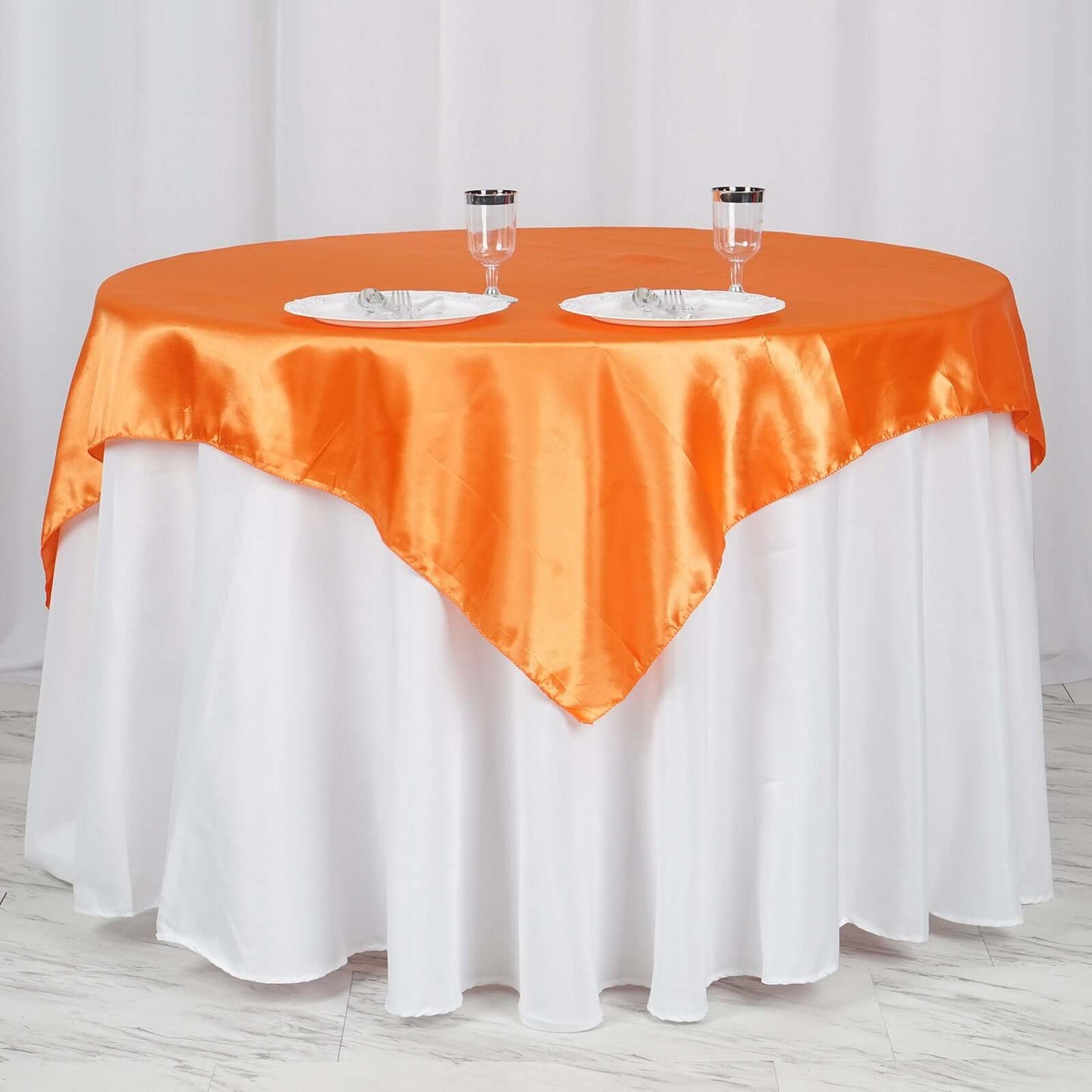 Satin 60"x60" Table Overlay Square Tablecloth Orange - Smooth Silky Touch Table Cover