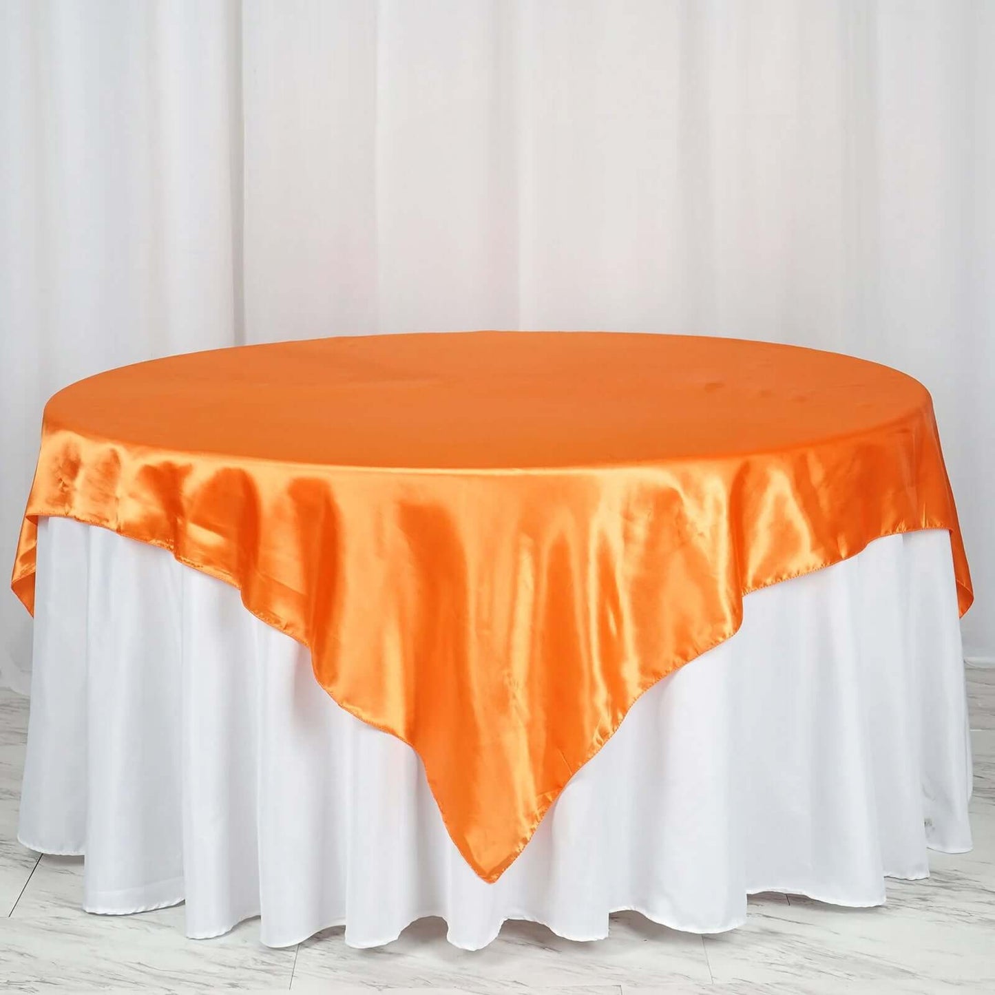 Satin 72"x72" Table Overlay Square Tablecloth Orange - Smooth Finish Table Cover