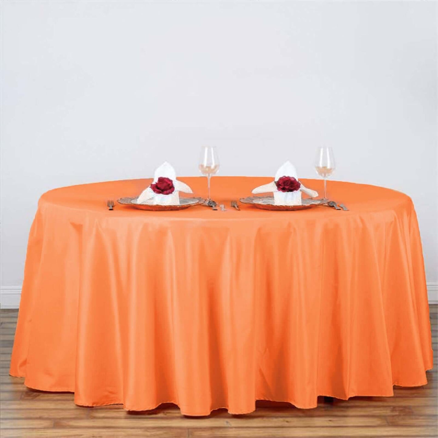 Polyester 120" Round Tablecloth Orange - Seamless Wrinkle-Resistant Table Cover