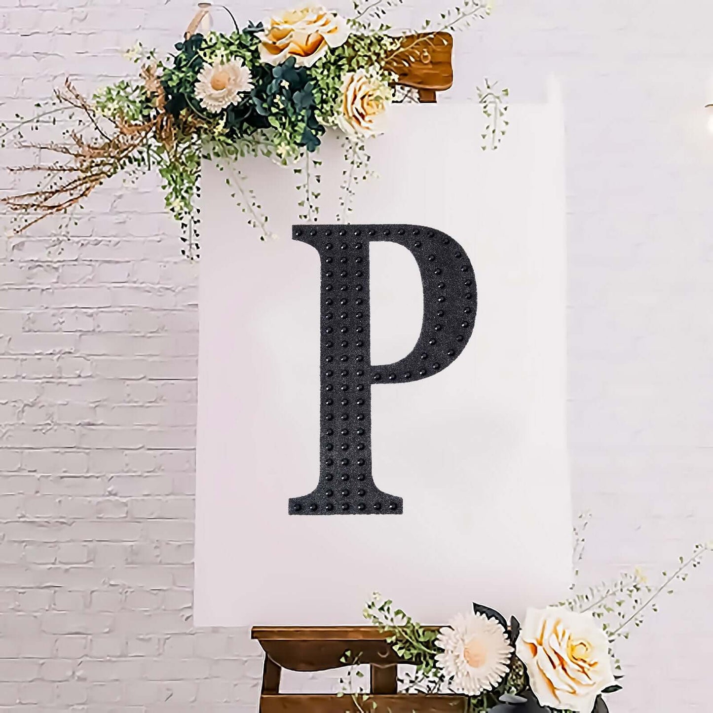 Decorative Rhinestone Alphabet "P" Letter Stickers, Glitter Adhesive Craft Letters Black DIY Sparkle Embellishments 8"