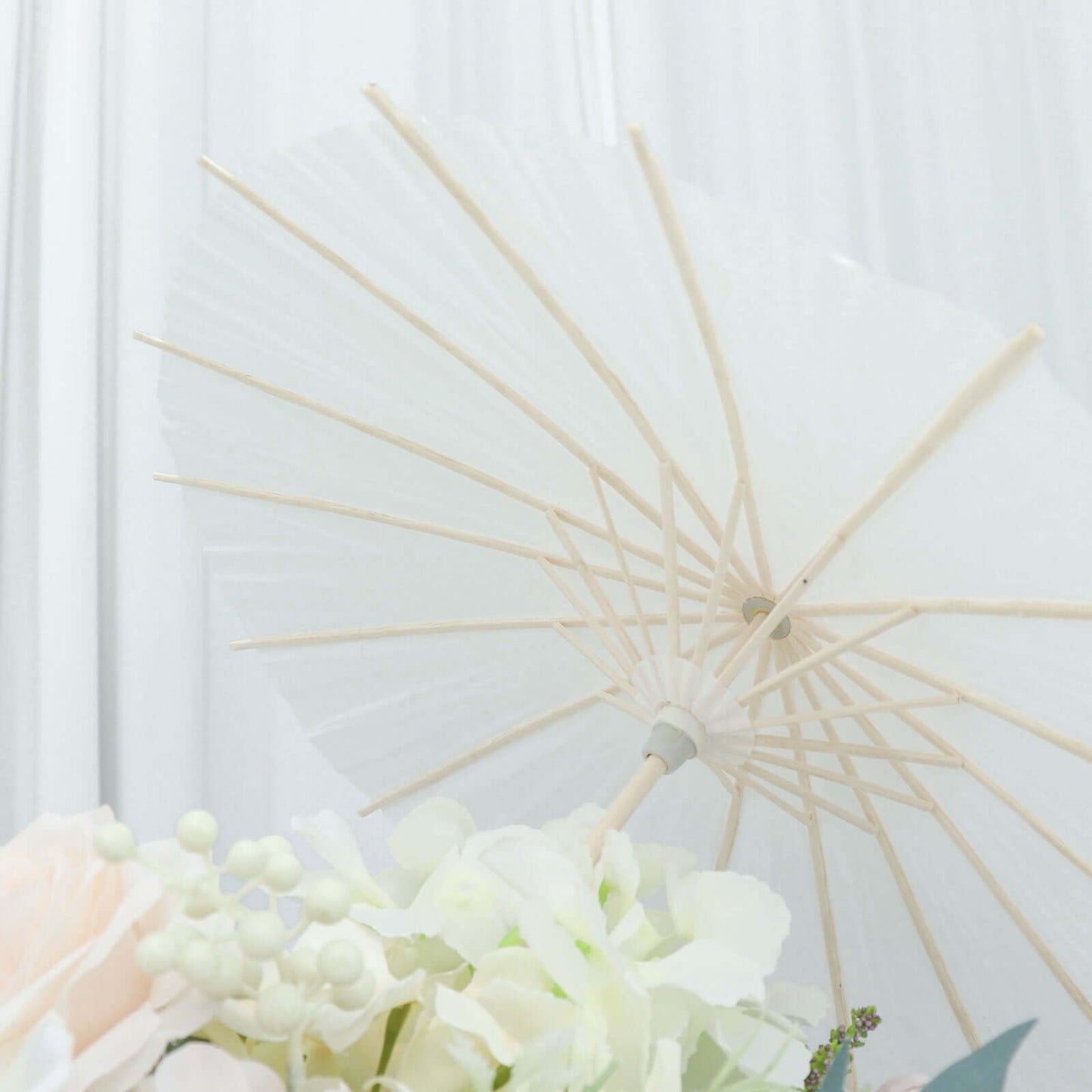 4-Pack Paper and Bamboo Parasol Umbrellas White - Decorative Centerpieces and Bridal Shower Photo Props 16"