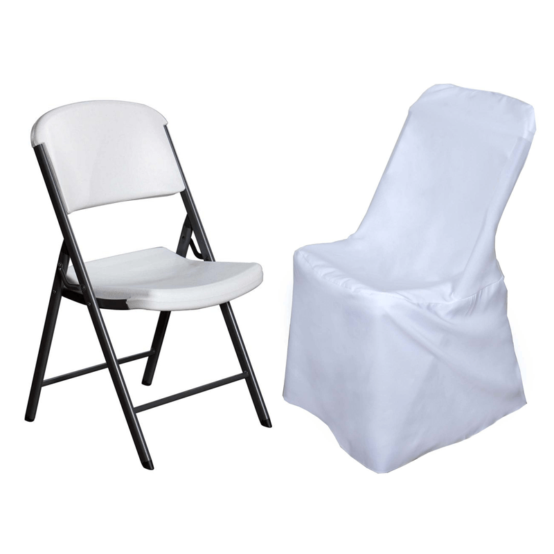 Polyester Chair Cover for Folding Lifetime Chairs White - Reusable Durable Slip-On Cover for Weddings & Gatherings
