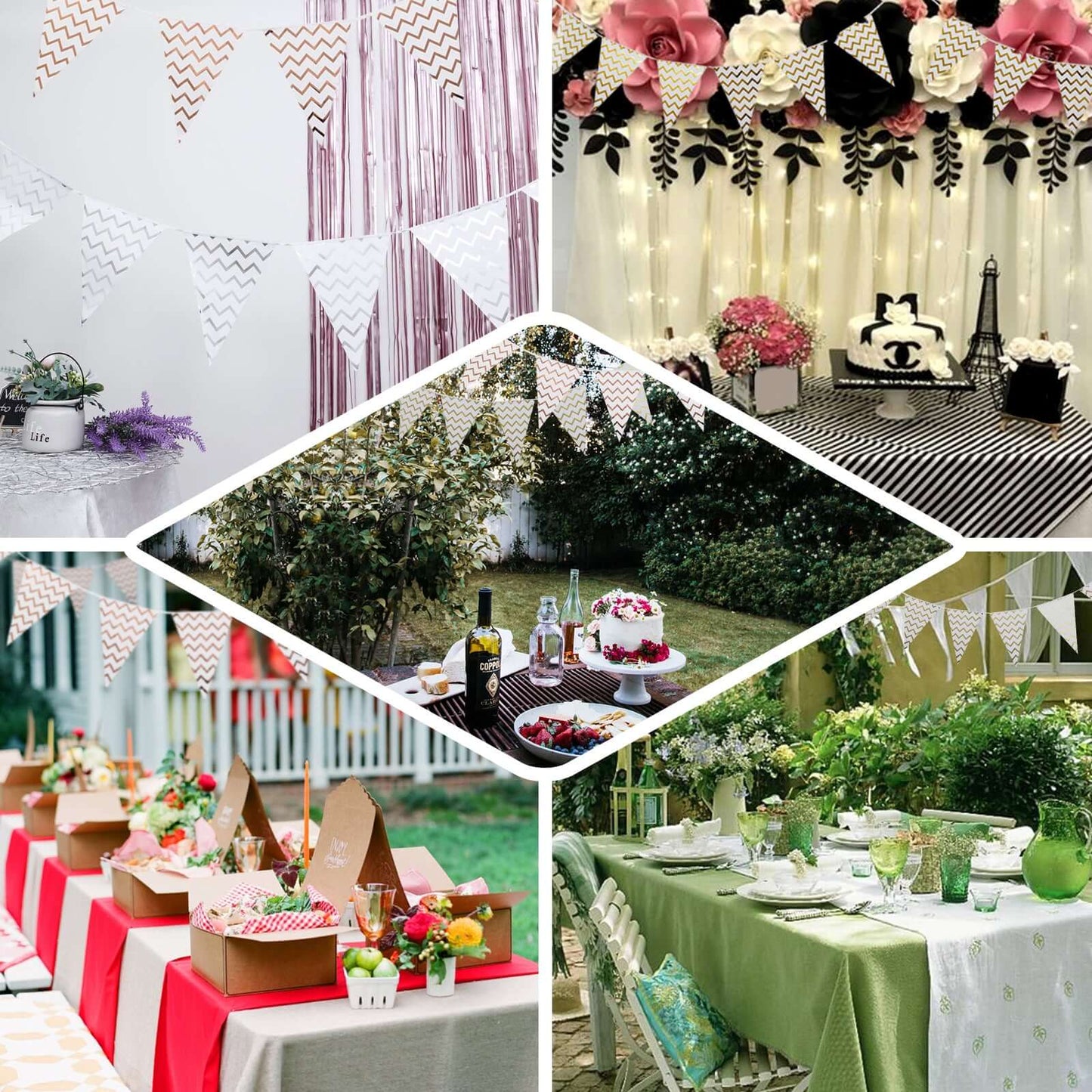 7.5ft Rose Gold Chevron Print Triangle Pennant Flag Party Banner - Clearance SALE