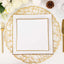 10-Pack Plastic 8" Square Dessert Plates in White Concave Style with Gold Rim - Modern Disposable Salad Appetizer Party Plates for Weddings & Special Events