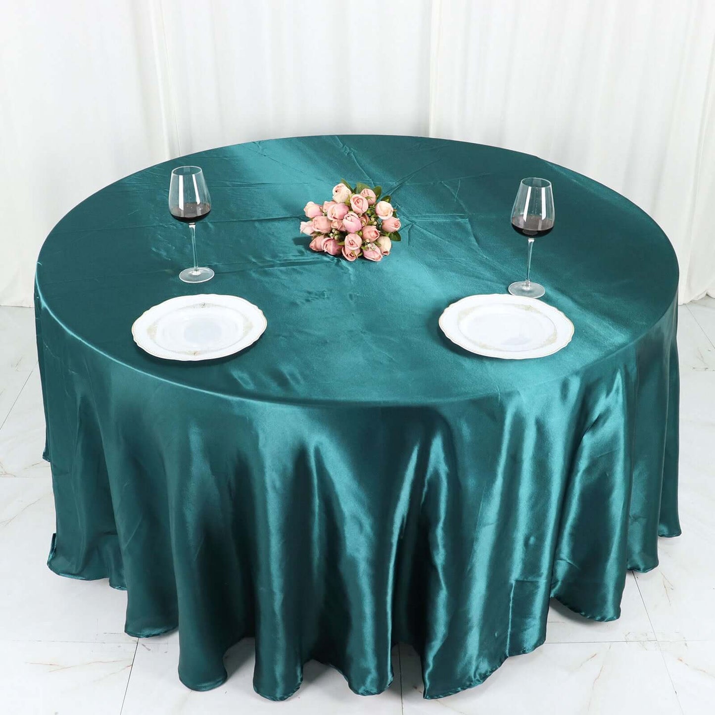 Satin 120" Round Tablecloth Peacock Teal - Stylish Seamless Table Cover