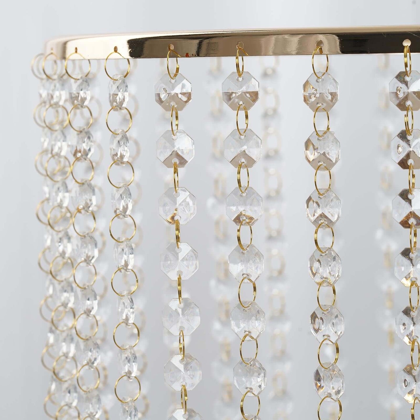 Metal Cake Stand Round Design Metallic Gold with Crystal Chains 14" Dia - Cupcake Dessert Pedestal 8" Tall