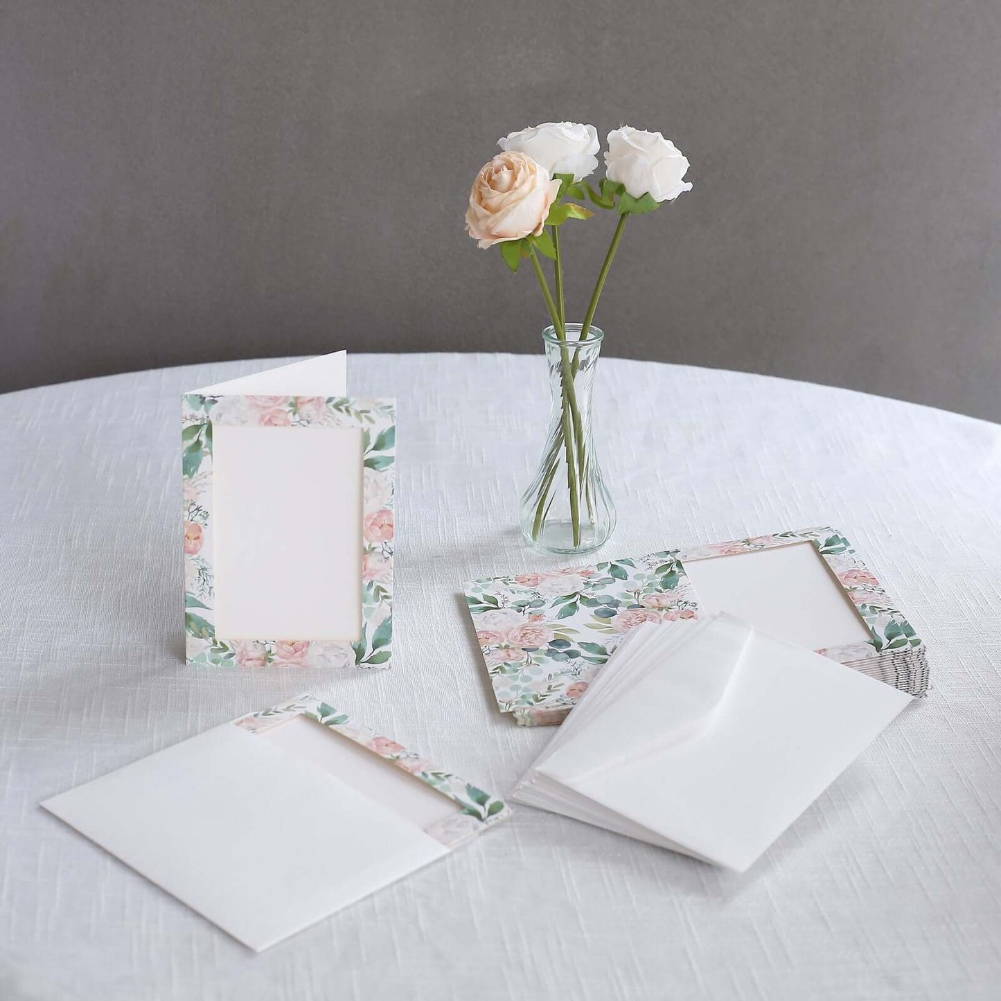 25-Pack Thank You Cards White Pink Peony Floral Design with Envelopes - Picture Insert Invitation Cards for Parties & Milestones 3.5"x5.5"