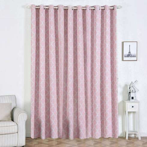 2 Pack White Blush Lattice Print Thermal Blackout Curtains With Chrome Grommet Window Treatment Panels - 52"x108"