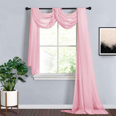 18ft Pink Sheer Organza Wedding Arch Drapery Fabric, Window Scarf Valance
