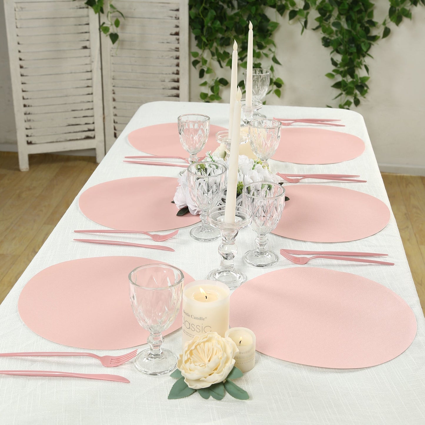50 Pack 13" Round Disposable Paper Placemats â€“ Pink Cardboard Dining Table Mats, 120 GSM