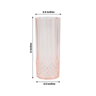 6-Pack Plastic Cocktail Tumblers Transparent Blush Crystal Cut Style - Shatterproof Highball Glasses 14oz