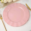 10-Pack Plastic 11" Round Dinner Plates in Dusty Rose Ruffled Rim with Gold Edging - Sturdy Disposable Dinnerware
