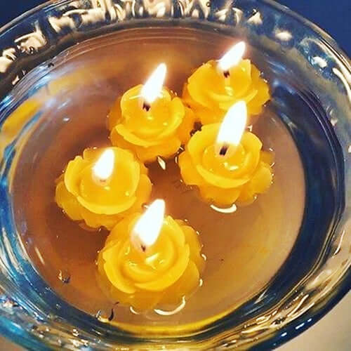 4-Pack Floating Candles Rose Flower Design Gold - Wedding Vase Fillers for Events 2.5"