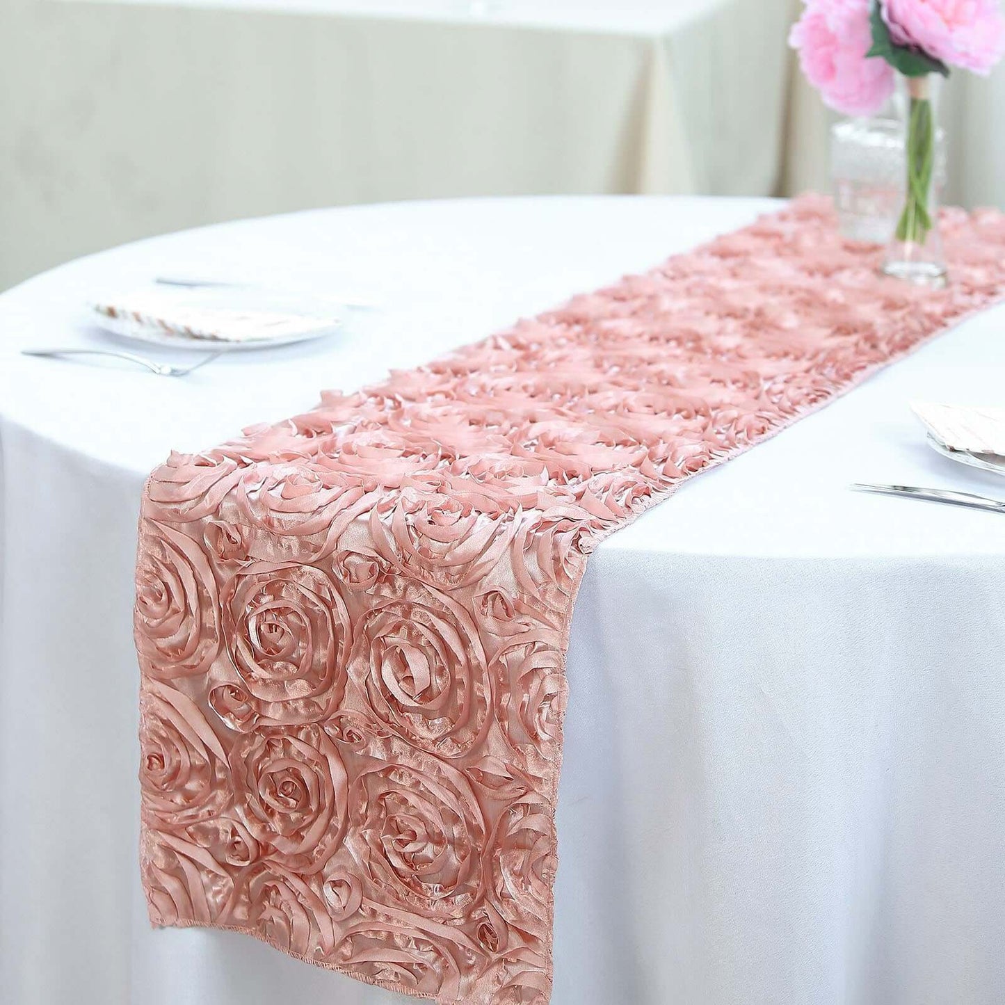 Rosette Satin 14"x108" Table Runner Dusty Rose - Grandiose Design