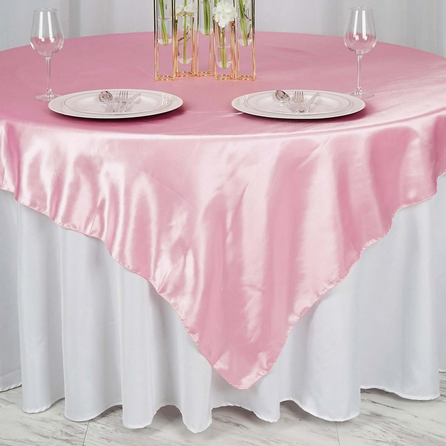 Satin 72"x72" Table Overlay Square Tablecloth Pink - Smooth Finish Table Cover